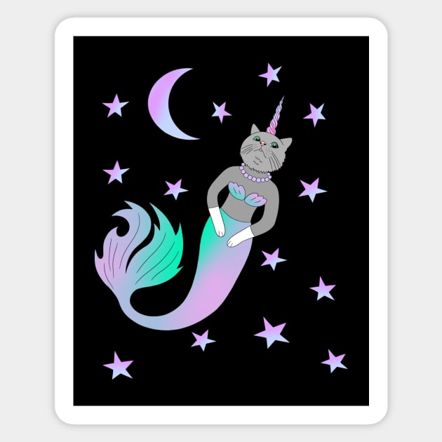 A cute kawaii caticorn mermaid in the sky Sticker by Cute_but_crazy_designs